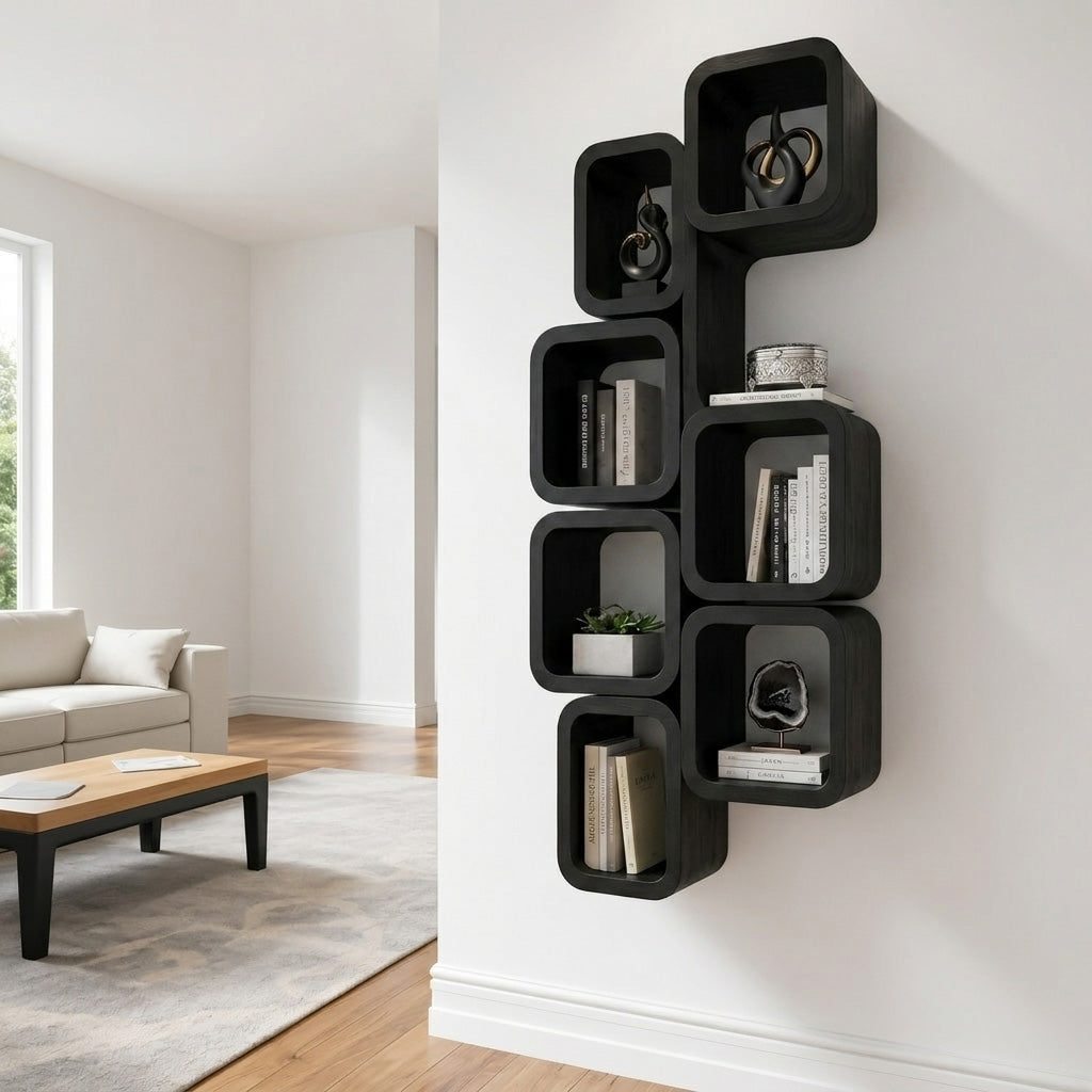 Modern Wall Mounted Bookshelf With Square Design For Living Room