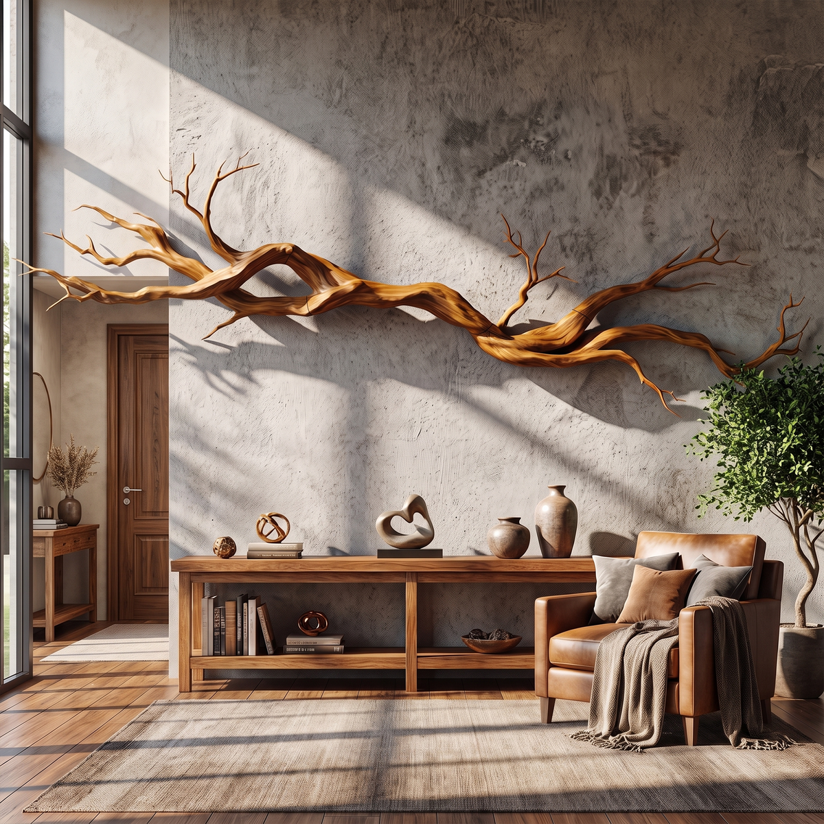 Natural Vine Carved Solid Wood Wall Sculpture Modern Decor