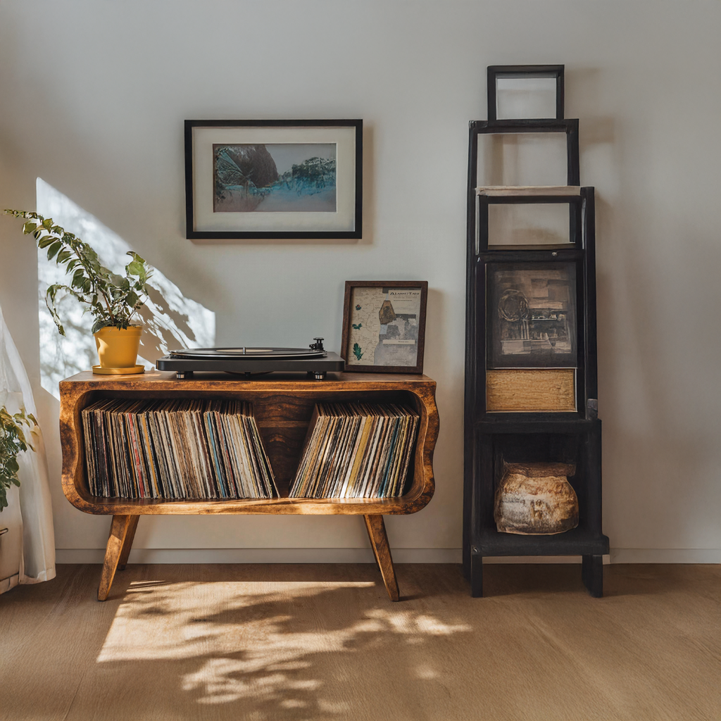 Rustic Record Player Stand Entryway Decor